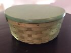 Longaberger 2007 7” Green Round Keeping Basket With Protector &amp; Lid
