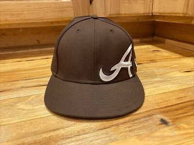 Atlanta Braves New Era Brown Cap Mens 7 1/8 Fitted Official MLB 59FIFTY (Tear) - Image 1 of 4