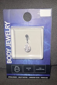 Body Jewelry💎14G TearDrop Shape Cubic Zirconia 316L Stainless Steel Belly Ring - Picture 1 of 11