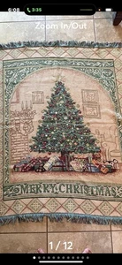 Vintage Christmas Tapestry Throw Blanket Wall Hanging Beautiful Tree - Picture 1 of 14