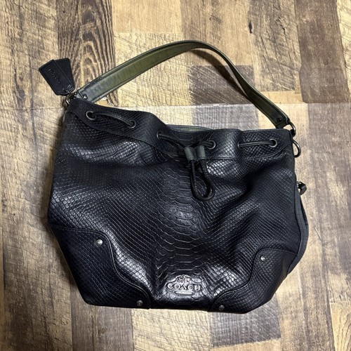 Borsa a tracolla Coach Exotic Mickie con coulisse 2 vie 35928 $650 nera