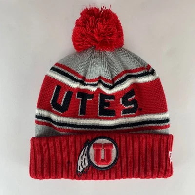Utah Utes NCAA Rojo Gris Blanco New Era Tejido Pom Gorro Foto 1 de 4