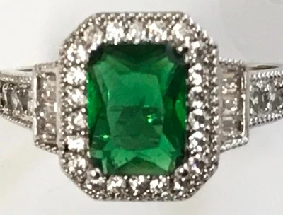 Anel de diamante turmalina genuíno ouro 14K sólido 925 verde esmeralda tamanho REAL 8 - Imagem 1 de 4