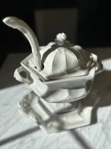 VTG Complete Red Cliff White Iron Stone Soup Tureen W/Ladle Floral Pattern - Picture 1 of 12