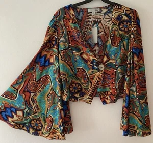 Luukse Multicoloured Bell Sleeve cropped Top/Jacket Boho, Hippy Festival, SZ L - Picture 1 of 5