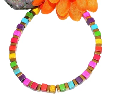 Armband Würfel Hämatit gold synth Türkis rot grün blau gelb mehrfarbig bunt 410e - Bild 1 von 4