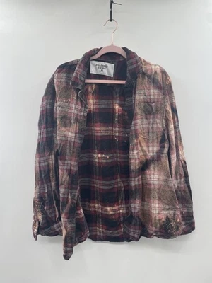 NUEVO CON ETIQUETAS Camisa de Franela Vintage Desohrada Mujer XL Roja Marrón A Cuadros Blanqueador Manga Larga Foto 1 de 4