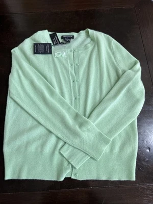 LORD & TAYLOR CLASSIC TWO-PLY CASHMERE CARDIGAN FIJI GREEN SIZE L - NWT - Image 1 of 4