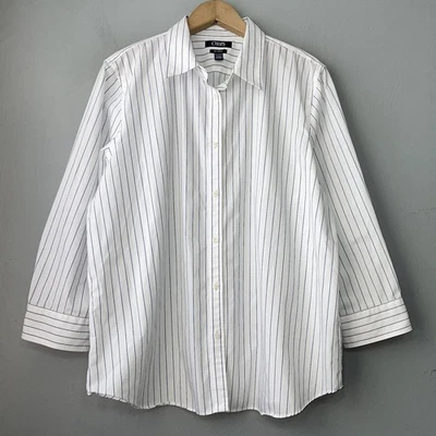 Camisa con botones Chaps No Iron talla XXL blanca azul a rayas oficina preppy elegante Foto 1 de 4