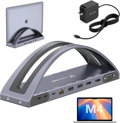 MacBook Docking Station Dual Monitor 4K USB-C Hub w/ 100W PD, HDMI, VGA, RJ45 - Image 1 of 3