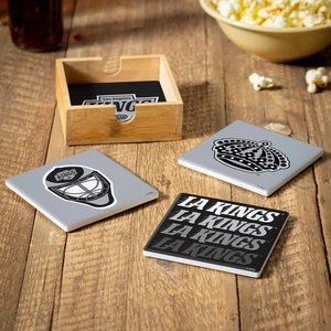 Los Angeles Kings Ceramic Coasters Set, 4pcs with Wood Caddy - Picture 1 of 4