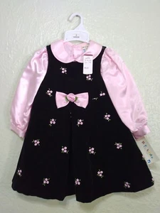 Girls 3T Black Dress w/Pink Flowers Pink Shirt BT Kids NWT - Picture 1 of 18