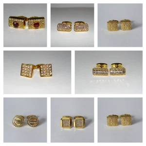 Gold Cufflinks with Crystal Gems - Picture 1 of 13