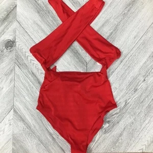 Onia Womens Cindy Monokini Swimsuit Red Cut Out Criss Cross Bow Solid S New - Picture 1 of 9