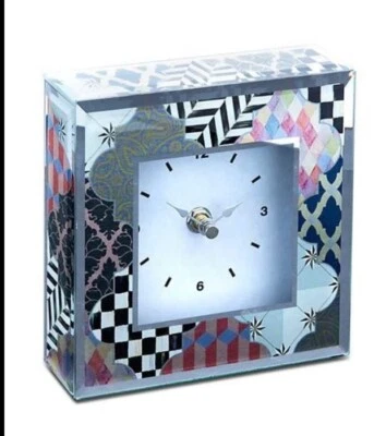 "Nuevo reloj MacKenzie Childs Venezia de cristal en caja a cuadros cortesanos espejado 6"" cuadrado" Foto 1 de 2