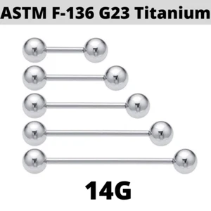 Par de anillos de pezón de barra de titanio de bola de titanio de 14 g 4 mm pezones perforados corporales - Imagen 1 de 5