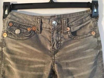 Pantalones de mezclilla True Religion para niños 12 Lt gris pana delgada ballena desgastados 26” x 29” Foto 1 de 3