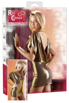 Rückenfrei Stretch Minikleid Gold Metall Party Cocktail Clubwear Cottelli - Bild 1 von 2