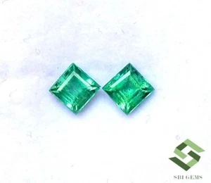 4.25x4.25 mm Certified Natural Emerald Square Cut Pair 0.83 Cts Loose Gemstones - Picture 1 of 8