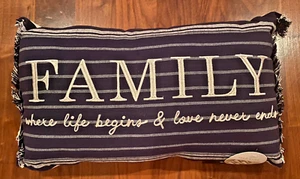 Thro Family Where Life Begins… Lumbar Pillow -Navy Embroidered /stripes NWT - Picture 1 of 7