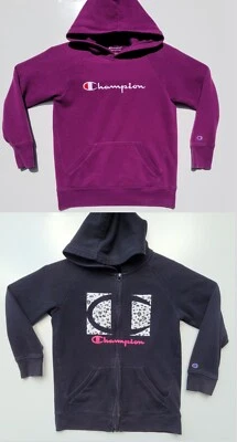 Lot of 2 Champion Girls Lot: Black/Purple Zip Up Hoodie + Sweatshirt Youth Large - Image 1 of 4