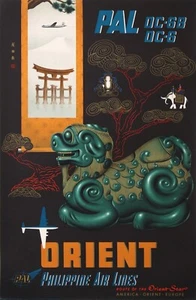 BOLAND WALTER 1960 PHILIPPINE AIR LINES ORIENT PAL DC-6B DC6 POSTER - Picture 1 of 1