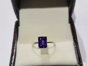 Fede nuziale solitario fatta a mano ametista viola naturale finitura oro 14 kt argento - Foto 1 di 2