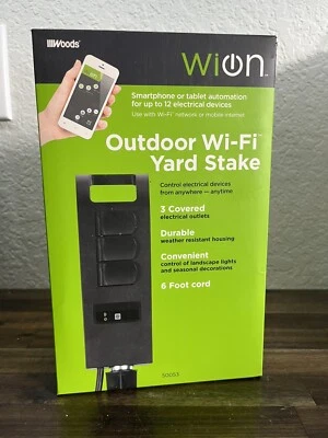Estaca de patio enchufable WiFi exterior WiOn 50053 con automatización de teléfono/tableta Foto 1 de 2