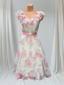 Festliches Ballkleid Kleid Damen rosa Rüschen Blumen Spitze Southern Belle Vintage 80er - Bild 1 von 11