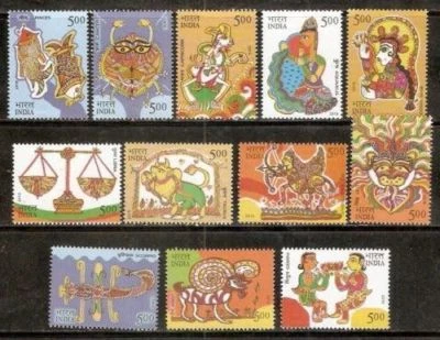 India 2010 Astrological Signs Zodiac sign Astrology Art paintings MNH 12v - Image 1 of 3