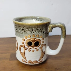  Vintage Drip Glaze Whimsical Owl Coffee Mug Cup Big Eyes Bird  Japan MCM - Picture 1 of 7