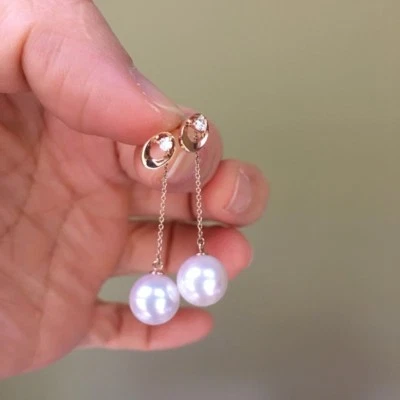 SOld  not available Japanese Seawater Akoya Fairy Pearl W/Diamond Earring - Image 1 of 4