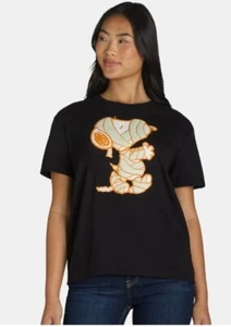 Peanuts HALLOWEEN NEW♈Junior's Puffy painted SS Tee size S~Black/orange Snoopy - Picture 1 of 7