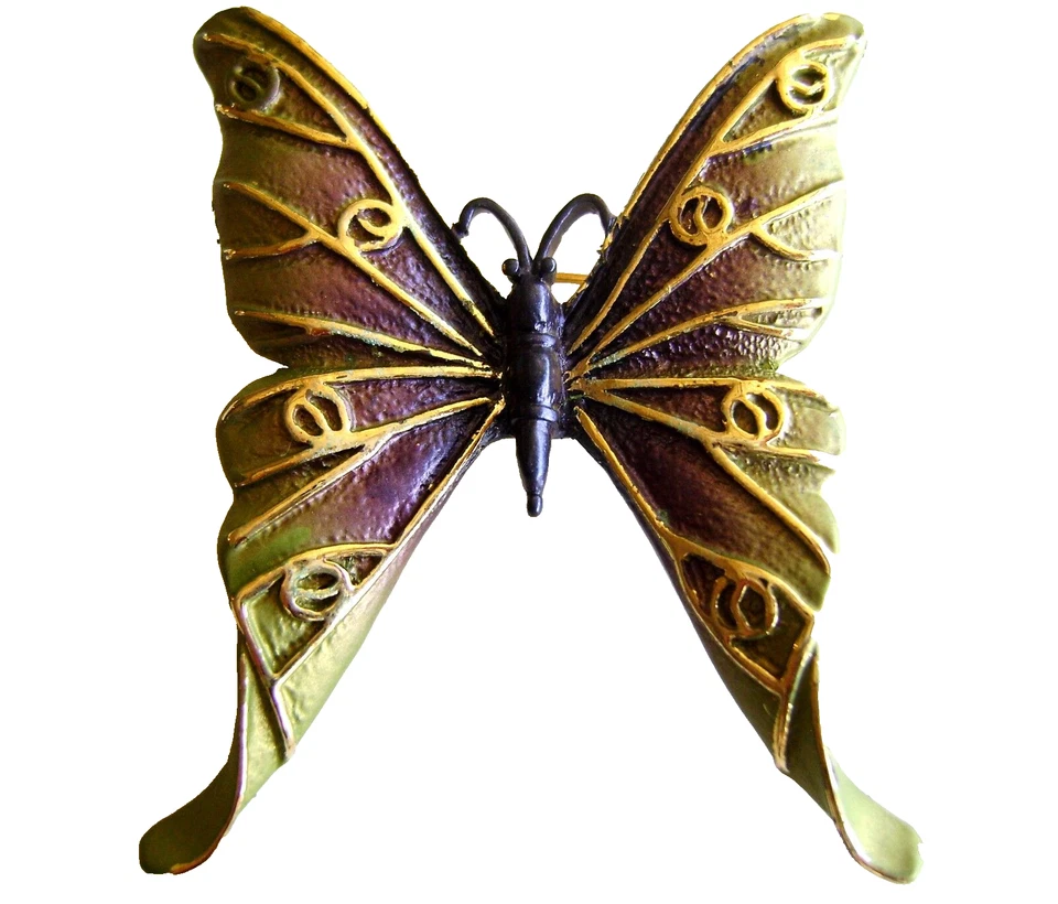 Butterfly Brooch Yellow Gold Plated Metal Green Enamel Pin Fashion Jewelry Gifts - Image 1 of 1