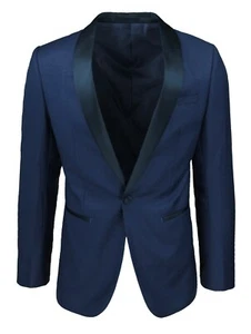 Mens Jacket Tailored Dark Blue Navy Satin Neck Slim Fit Stylish Blazer - Picture 1 of 4