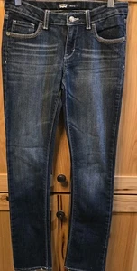 Levi's Girls Size 14 Skinny Jeans With  Adjustable Elastic Waist Dark Wash  - Picture 1 of 16