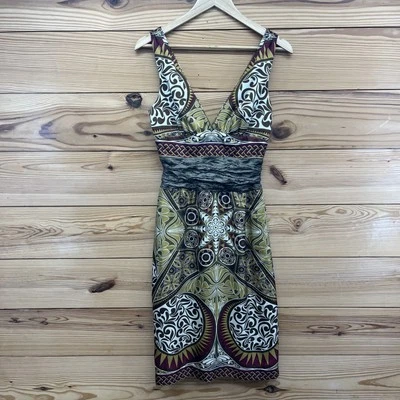 Nicole Miller коллекции шелк платье 4 потрясающий коричневый золотой бордовый Midi Y2K B5 - Изображение 1 из 4