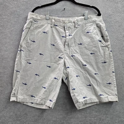 Old Navy Men Shorts 34 Gray Chino Animal Print Sharks Ultimate Slim Embroidered - Image 1 of 4