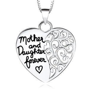 *UK Shop* Silver 'MOTHER AND DAUGHTER FOREVER' Engraved Love Heart Necklace Mum - Picture 1 of 4