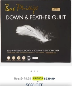 BAS Phillips 50/50 Feather & DOWN Quilt IN WHITE - KING SIZE - RRP$479 - Picture 1 of 6