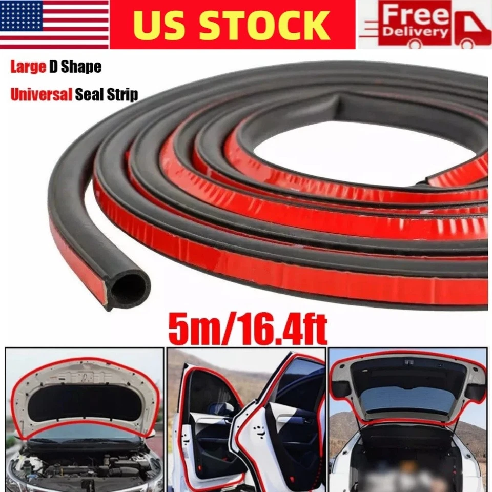 16Ft D-Shape Car Rubber Seal Strip Weather Stripping for Door Hood Trunk Window - Image 1 of 4
