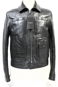 Chaqueta de cuero negra Saint Laurent Paris 48 Italia auténtica nueva con etiquetas - Imagen 1 de 15