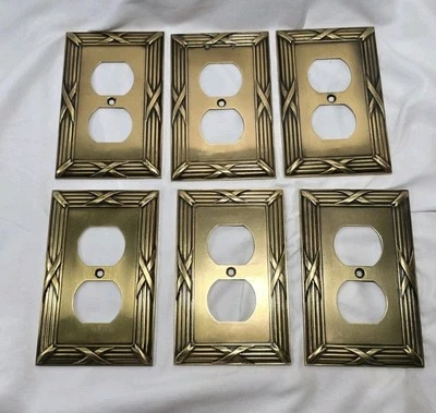 Vintage 2003  LHMC Art Deco Solid Brass Plug Cover Set Of 6  - Image 1 of 4