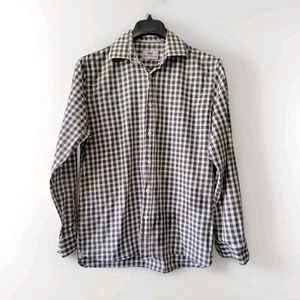Hickey Freeman Button Shirt Mens Medium Brown White Check 100% Cotton - Picture 1 of 7