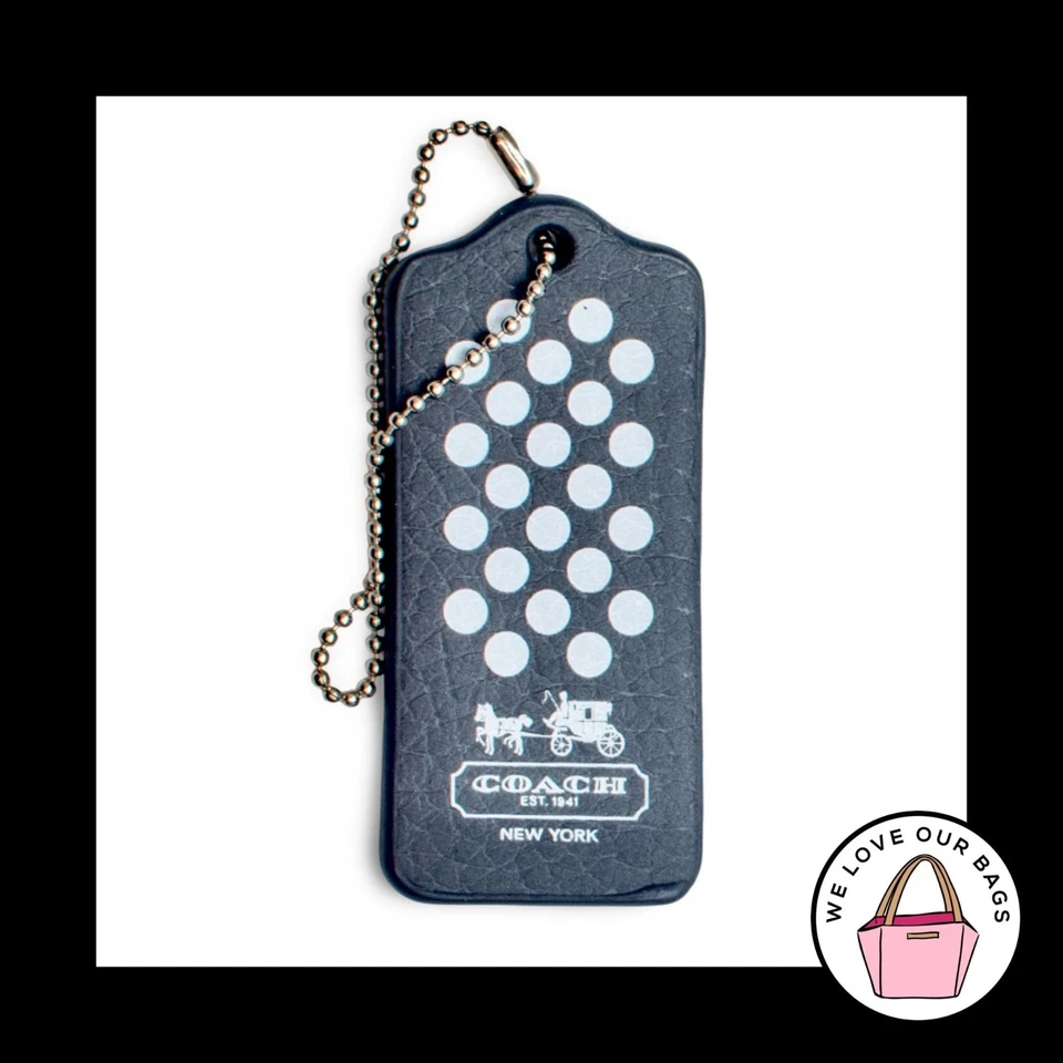 RARE COACH MAGNET Black White Polka Dot Leather Fob Bag Charm Keychain Hang Tag - Image 1 of 1