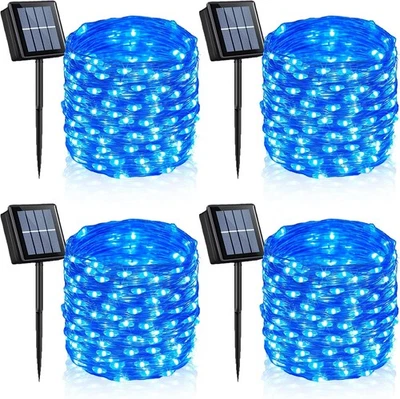 1/4PC Blue Solar Fairy Lights 100LED Christmas Lights Outdoor Waterproof String - Image 1 of 4