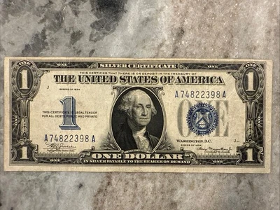 1934 $1 Silver Certificate Funny Back Circulated VF/VF+ Fr. 1606 - Image 1 of 4
