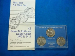 1979 SUSAN B. ANTHONY DOLLARS P-D-S UNC. IN CUSTOM HOLDER - Picture 1 of 7