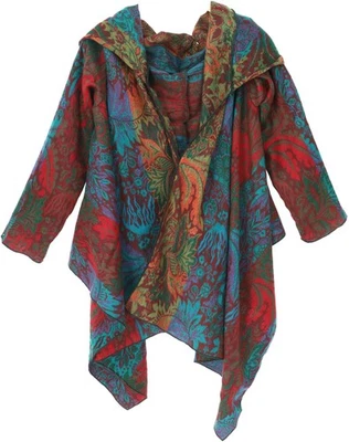 Offener Boho Cardigan, plus size Jacke mit Kapuze - rot/bunt - Bild 1 von 4