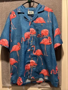 Uzzi Amphibious Gear Camicia Uomo Blu Rosa Fenicottero con Bottoni Taglia Media - Foto 1 di 3